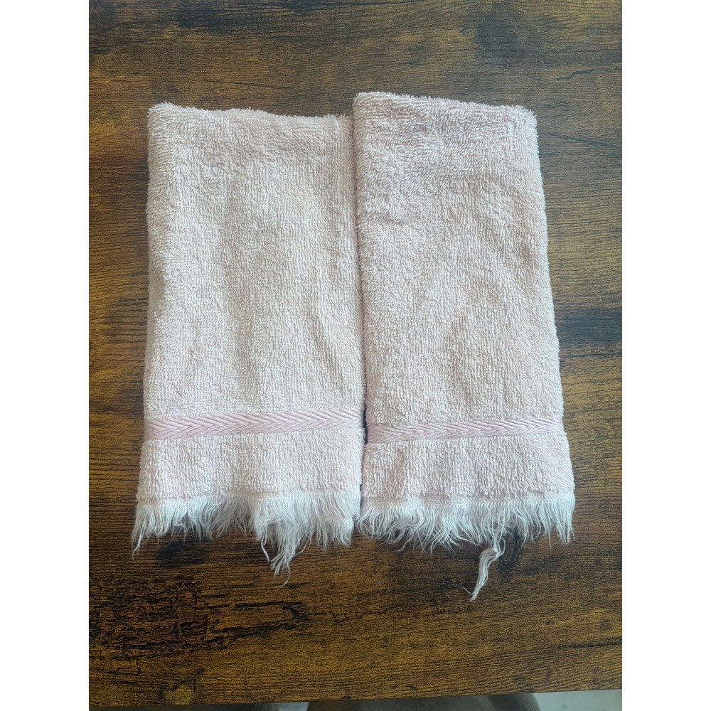 Vintage Martex Luxor Pink Fingertip Towels Set of 2 Fringed Made USA